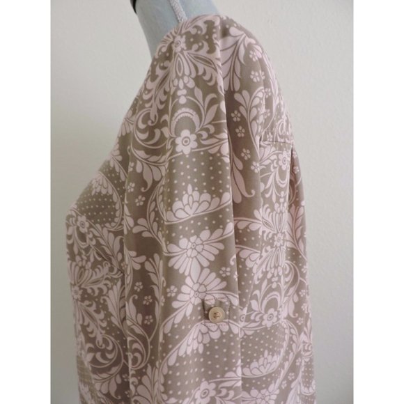 New York Company Shirt Button Down Brown Pink Career Long Tab Sleeve Blouse S - Picture 6 of 10